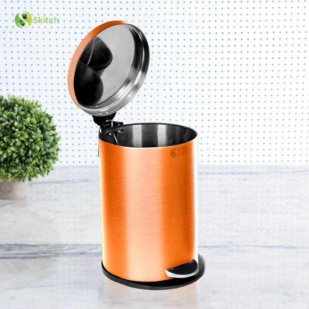 Skitch® Stainless Steel Pedal Dustbin | Round Shape Lid Dustbin (5 Ltr, Rose Gold)