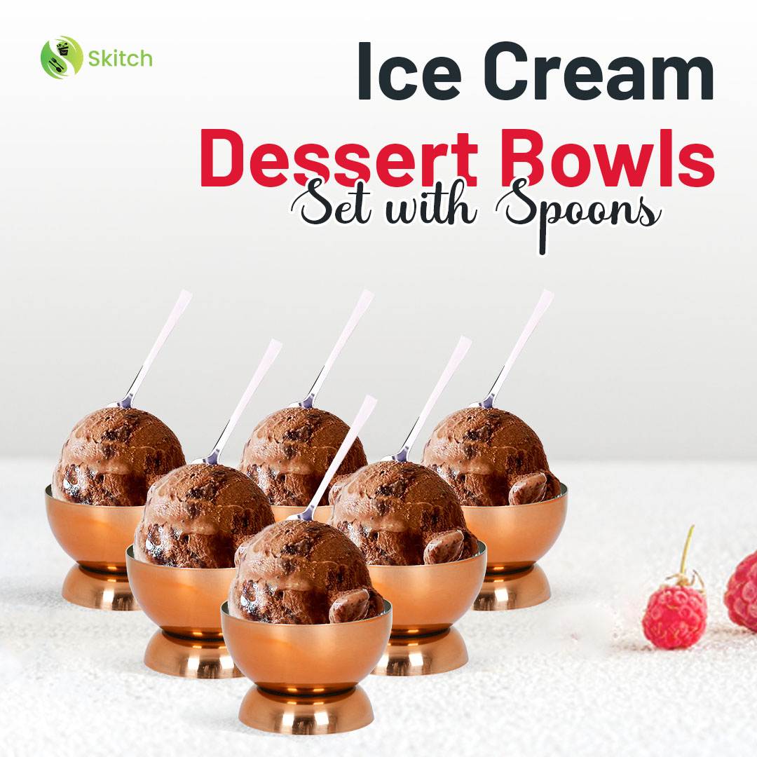 Skitch Stainless Steel Ice Cream Dessert Cups with Spoon (Pack of 6)