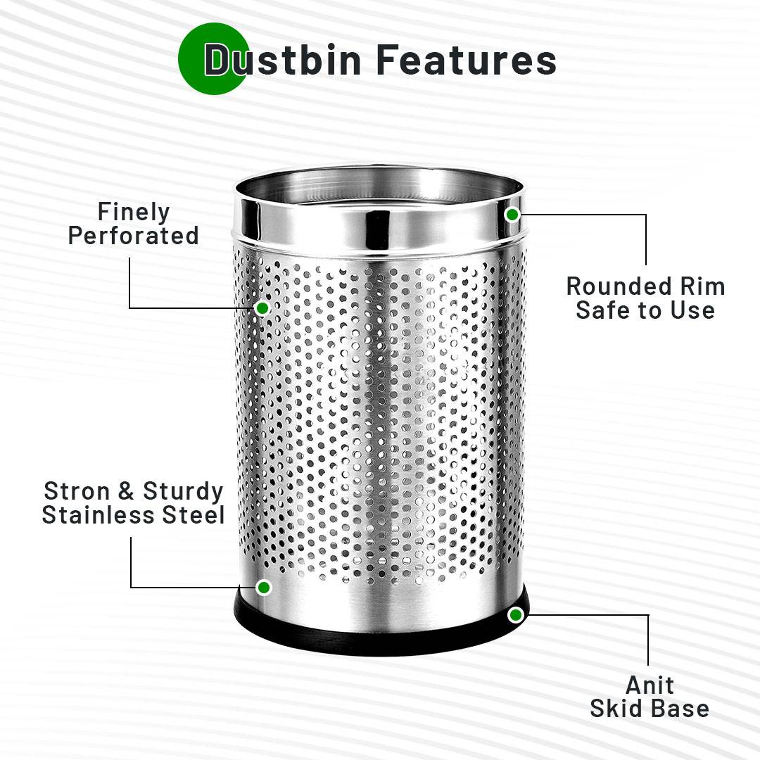 Skitch® Round Shape Perforated Dustbin for Home, Office, and Kitchen (Silver 6-L)