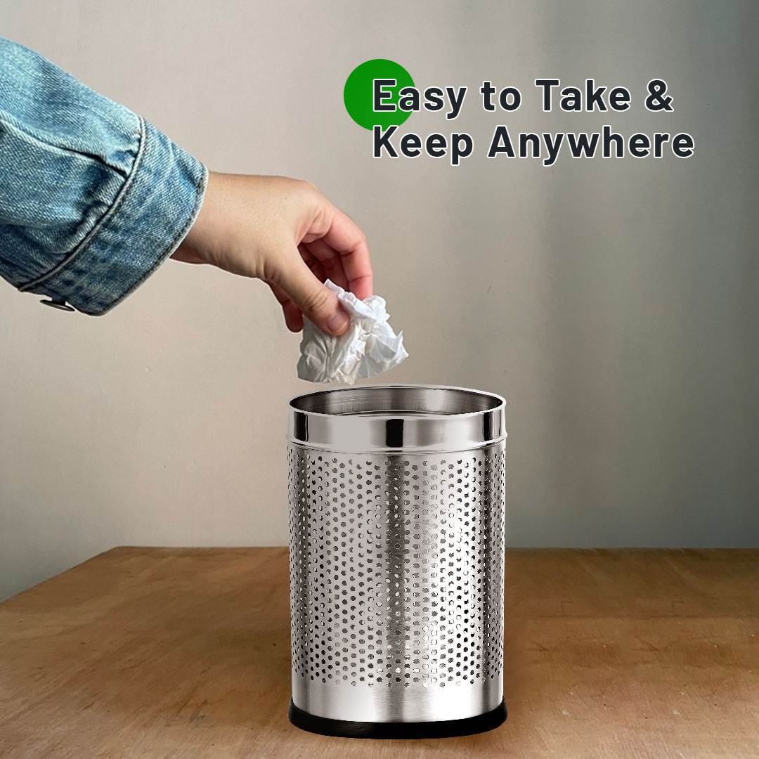 Skitch® Round Shape Perforated Dustbin for Home, Office, and Kitchen (Silver 10-L)