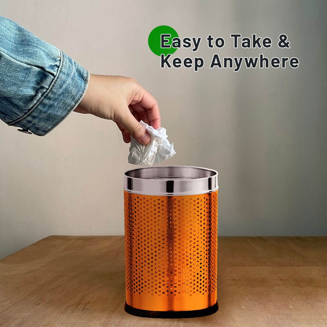 Skitch® Round Shape Perforated Dustbin for Home, Office, and Kitchen (Rose Gold15-L)