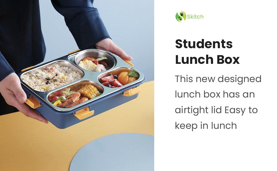 Lunch Boxes for Adults - Lunch Box for Kids with Spoon & Fork - Durable Perfect Size for On-The-Go Meal, BPA-Free (Multi Color) (4_Section_Lunch_Box)