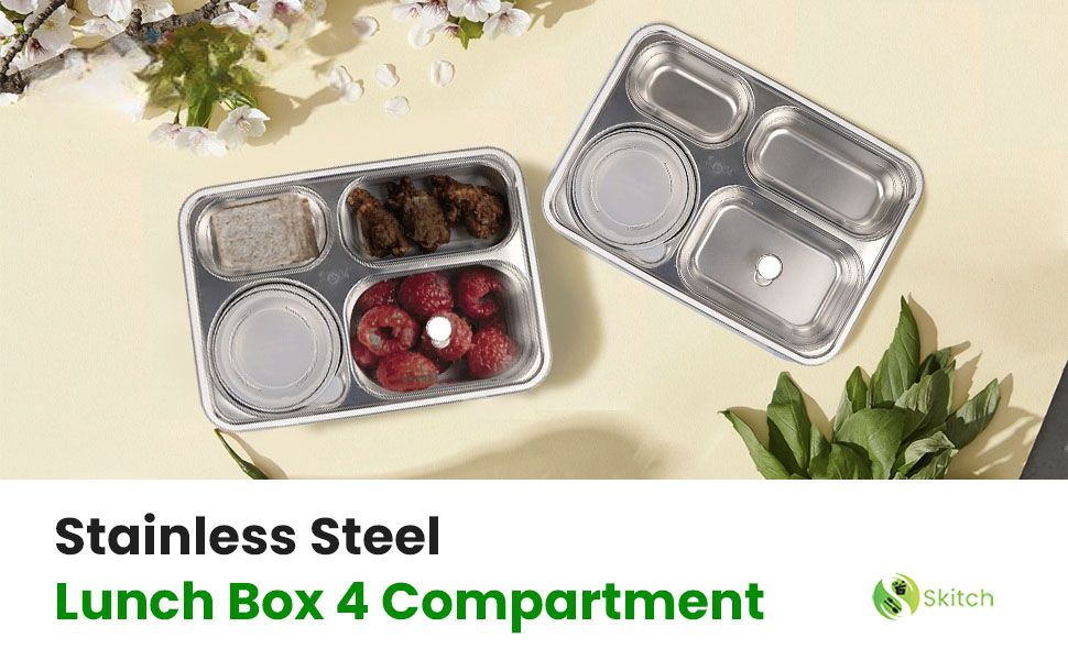 Lunch Boxes for Adults - Lunch Box for Kids with Spoon & Fork - Durable Perfect Size for On-The-Go Meal, BPA-Free (Multi Color) (4_Section_Lunch_Box)