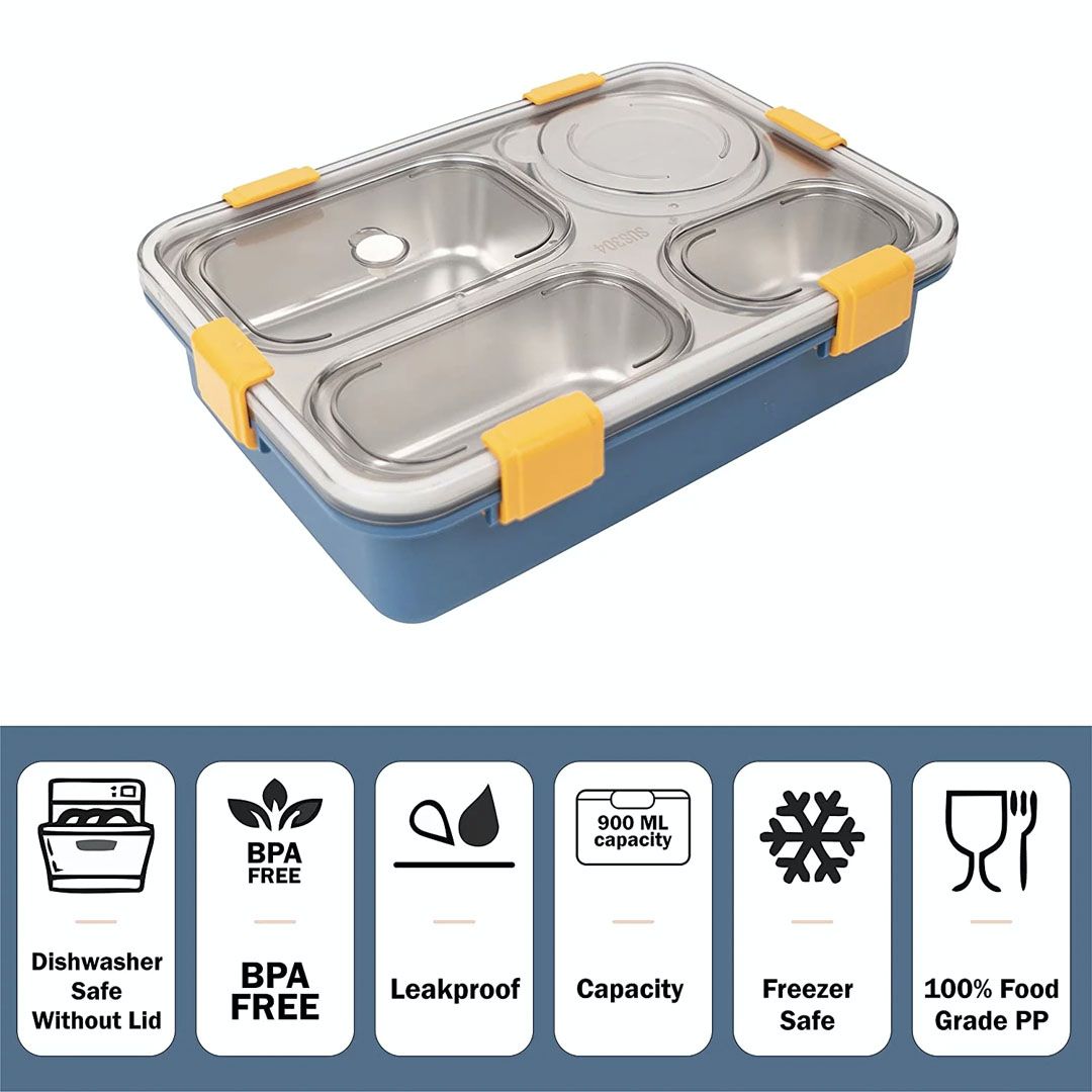 Lunch Boxes for Adults - Lunch Box for Kids with Spoon & Fork - Durable Perfect Size for On-The-Go Meal, BPA-Free (Multi Color) (4_Section_Lunch_Box)