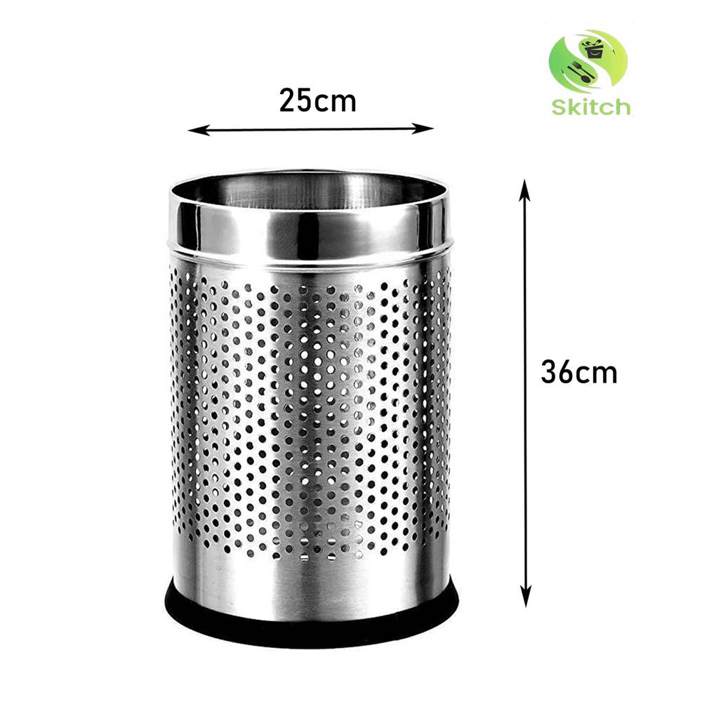 Skitch® Stainless Steel Perforated Open Dustbin (18 Ltr, Silver)