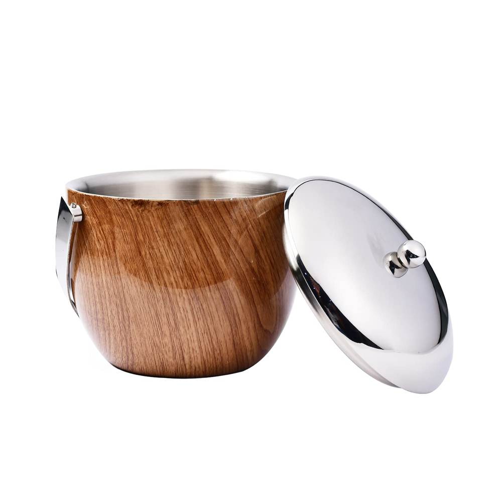 SKITCH Ice Bucket Double Wall Insulated, Apple Shaped Premium Ice Bucket. Non Magnetic, Anti Rust, Food Safe (Dark Wood)