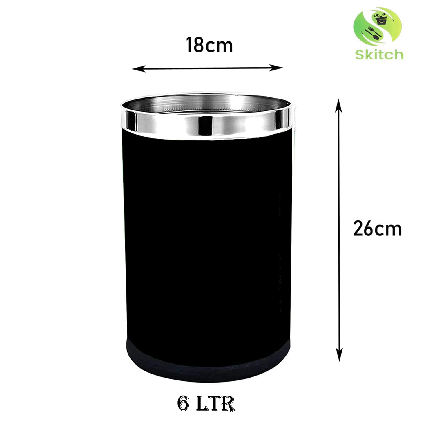 Skitch® Stainless Steel Round Open Dustbin: Versatile Garbage Bin for Home and Office(6L,10L,15L)