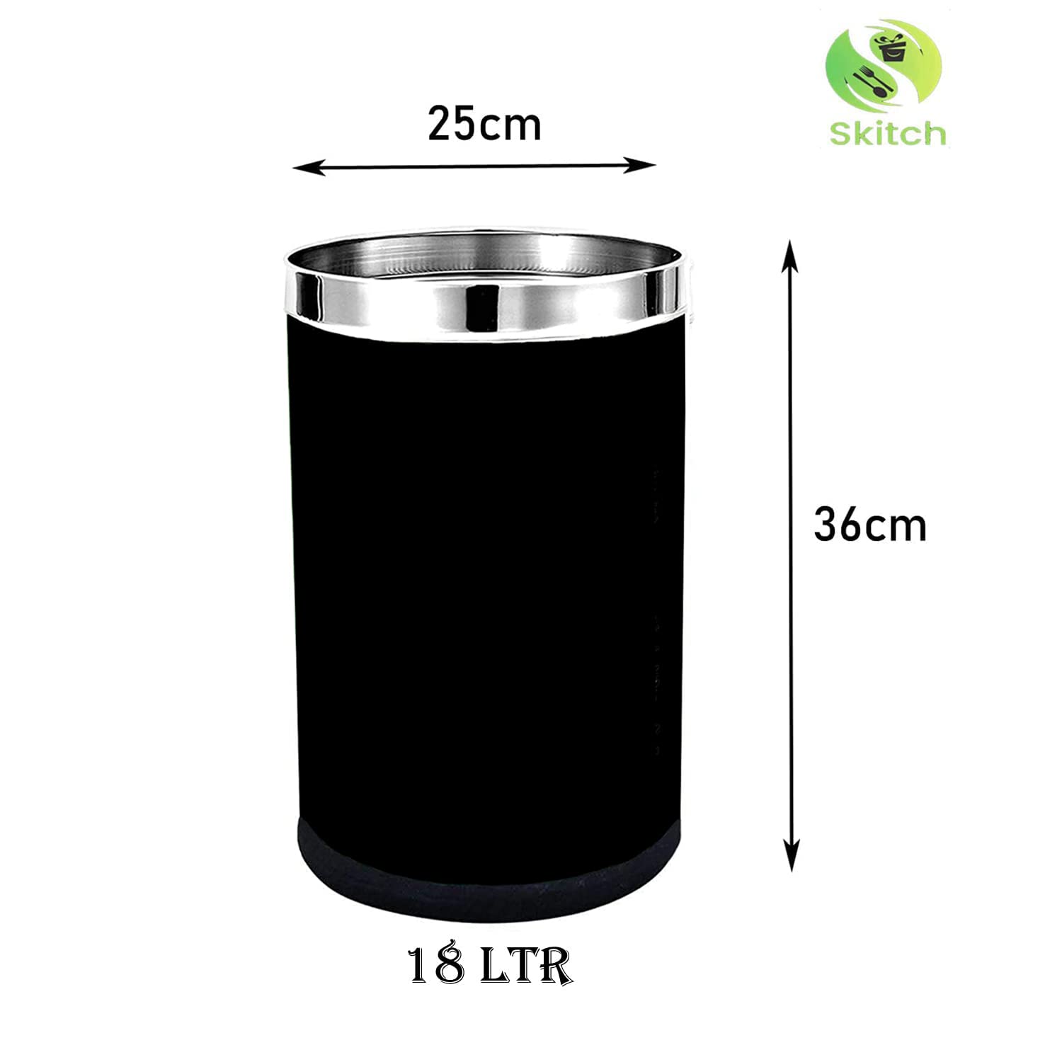 Skitch® Stainless Steel Round Open Dustbin: Versatile Garbage Bin for Home and Office(6L,10L,15L)