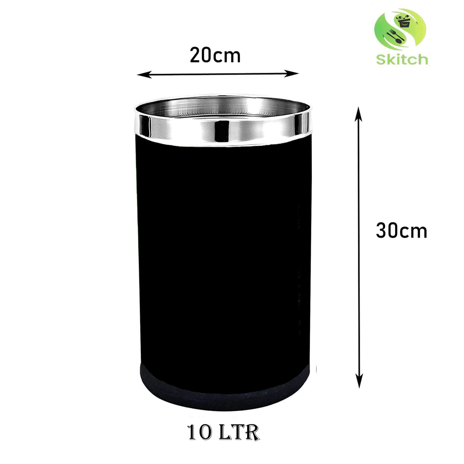 Skitch® Stainless Steel Round Open Dustbin: Versatile Garbage Bin for Home and Office(6L,10L,15L)