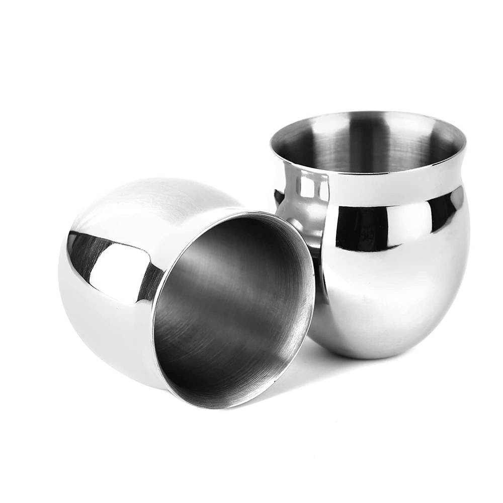 Stainless Steel Water Glass 6 Piece of Kullad Style Glass Glossy,