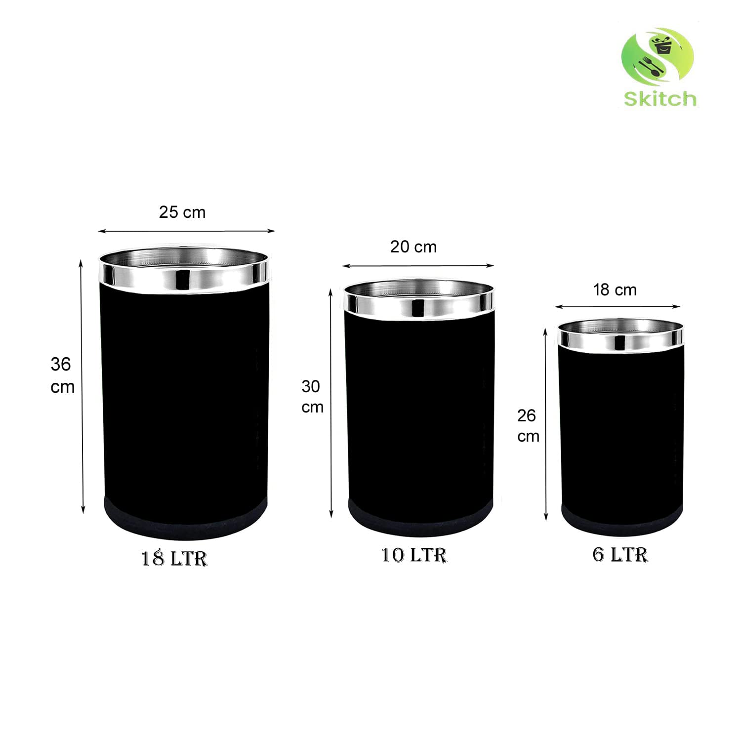 Skitch® Stainless Steel Round Open Dustbin: Versatile Garbage Bin for Home and Office(6L,10L,15L)