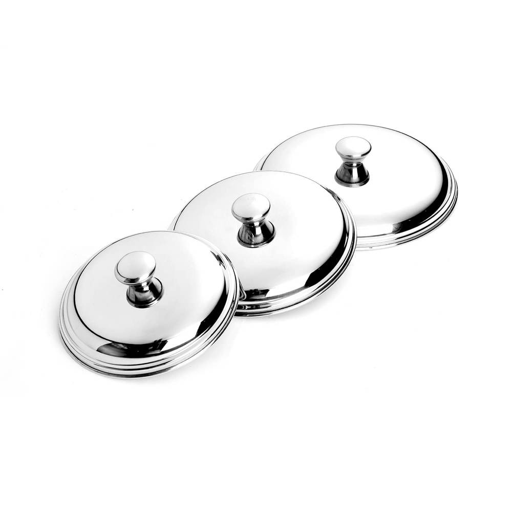 Skitch Stainless Steel Solid Serving Bowl with Lid - 3 Pieces, (700ml, 900ml, 1100, Capacity), Silver