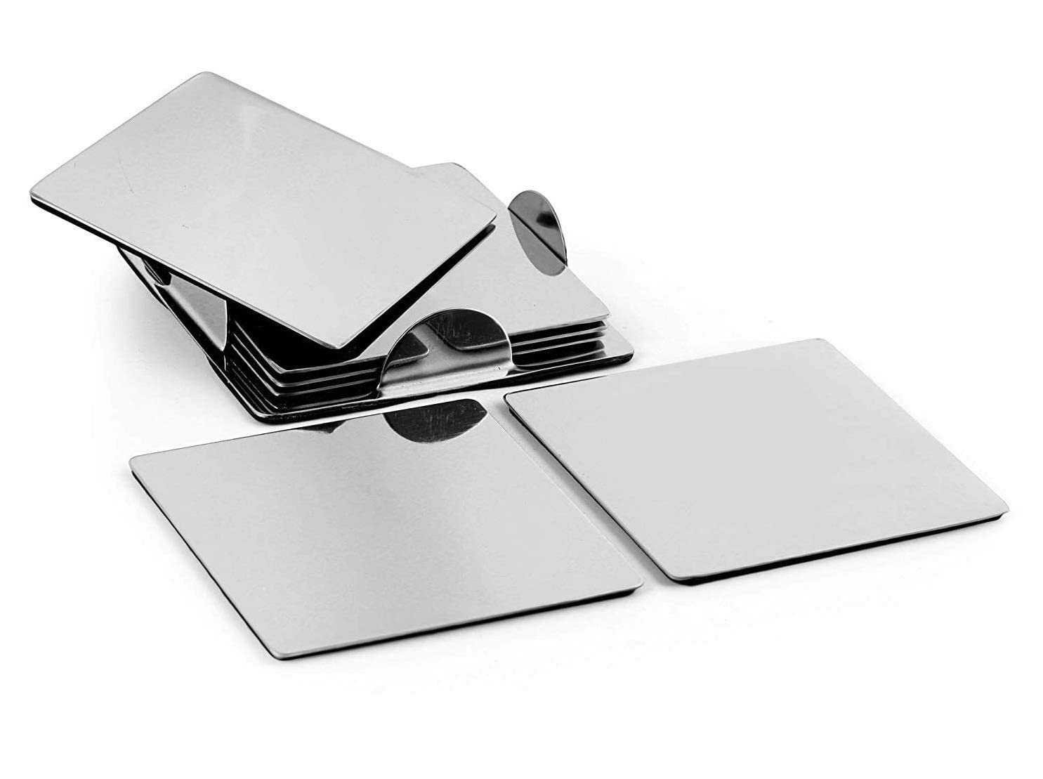 Skitch® Stainless Steel Drink Coasters - Set of 6 with Wood Finish