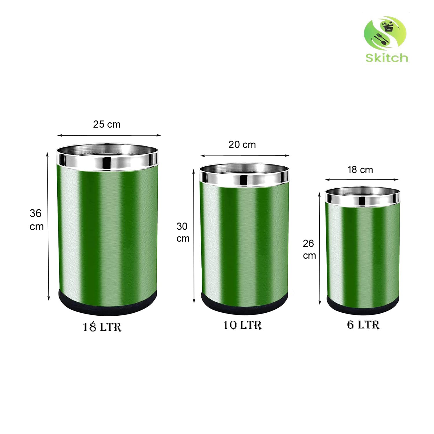 Skitch® Stainless Steel Open Dustbin, Garbage Bin Paper Bin Round Shape use for Home, Office, Kitchen (3 IN 1)