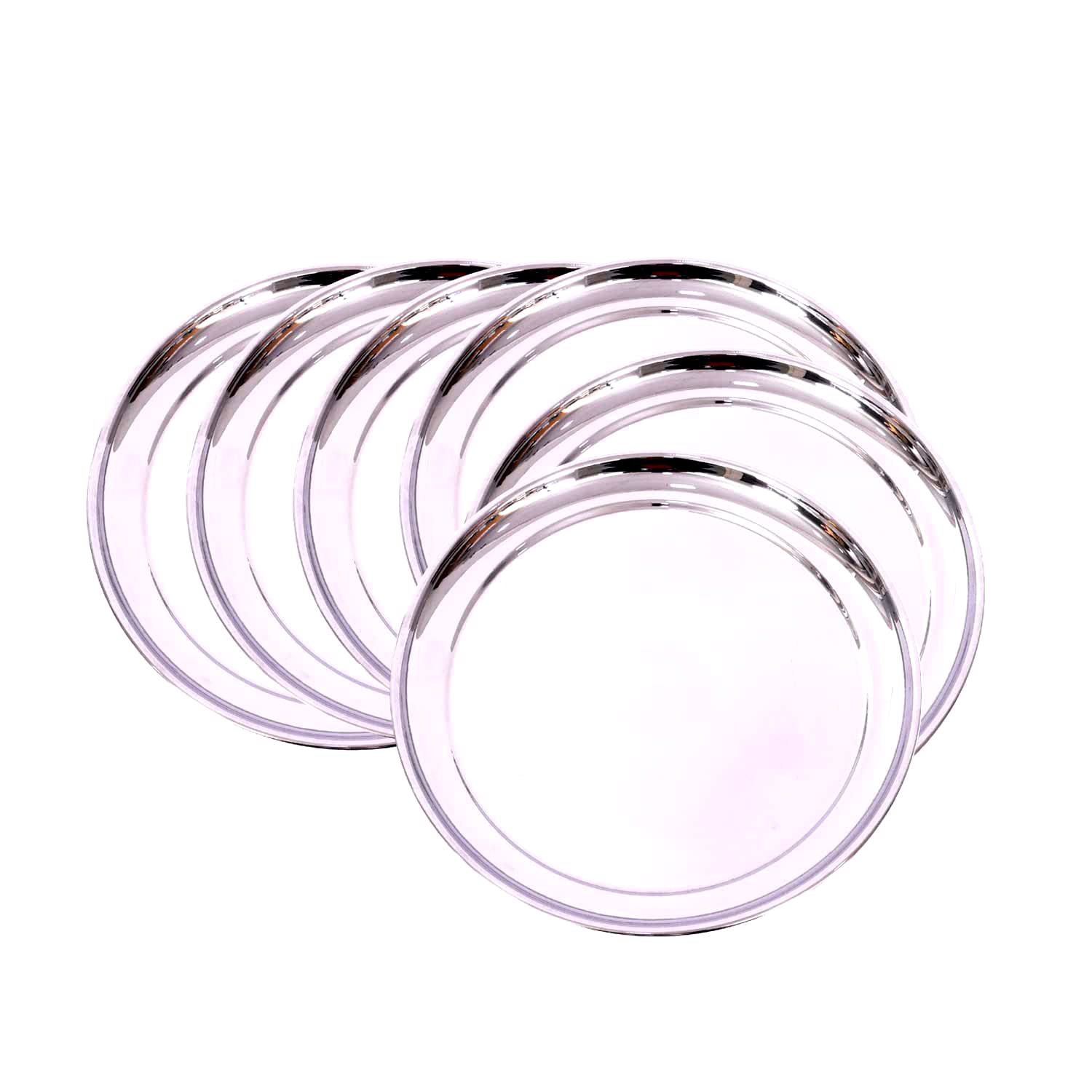 Skitch18/8 Stainless Steel Plates, Metal 304 Dinner Dishes (Pack of 6) Heavy Gauge Shallow Lunch/Dinner Plate Set Mirror Finish 28cm Diameter