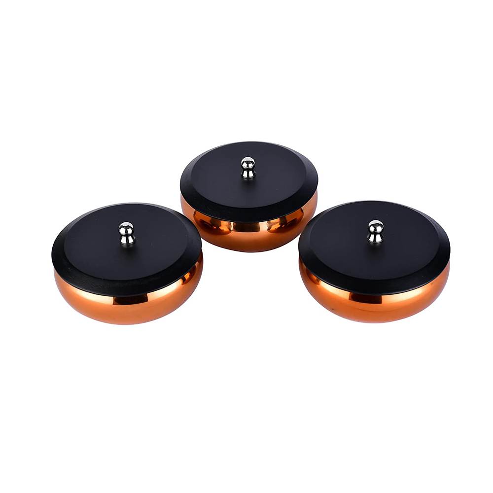 Skitch Stainless Steel Snacks Serving 3 Pcs Bowl with Lid & Plate