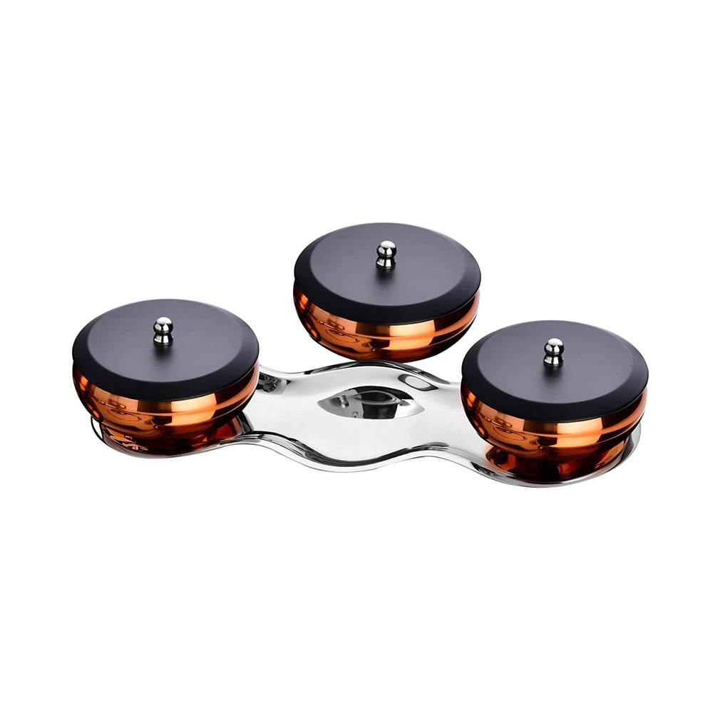 Skitch Stainless Steel Snacks Serving 3 Pcs Bowl with Lid & Plate