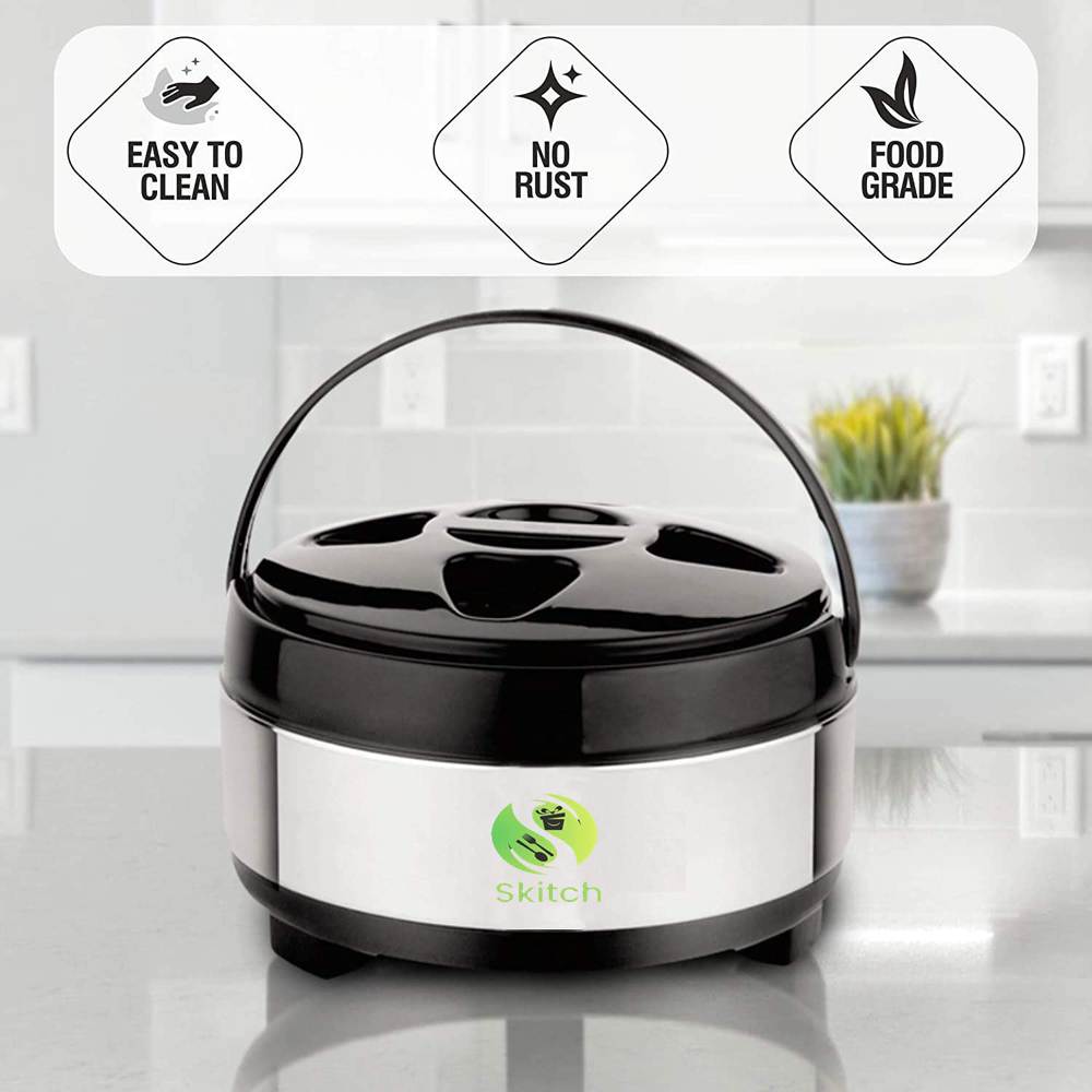 Skitch Casserole Storage for Serving Hot Meal Food for Bread Like Roti Dal Vegetables, with Plastic Cover Lid and Steel Bottom Model-2000