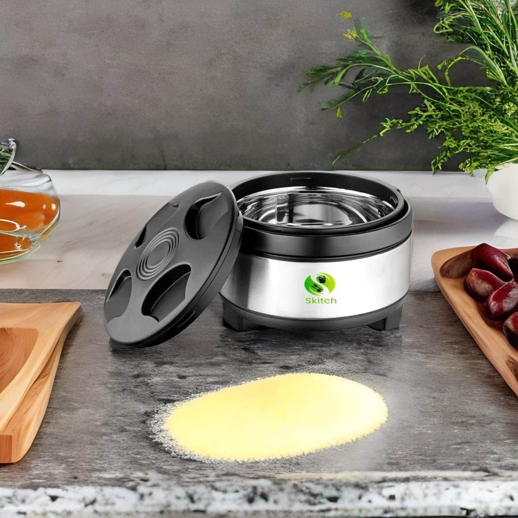 Skitch Casserole Storage for Serving Hot Meal Food for Bread Like Roti Dal Vegetables, with Plastic Cover Lid and Steel Bottom