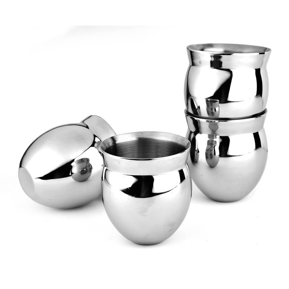 Stainless Steel Water Glass 6 Piece of Kullad Style Glass Glossy,