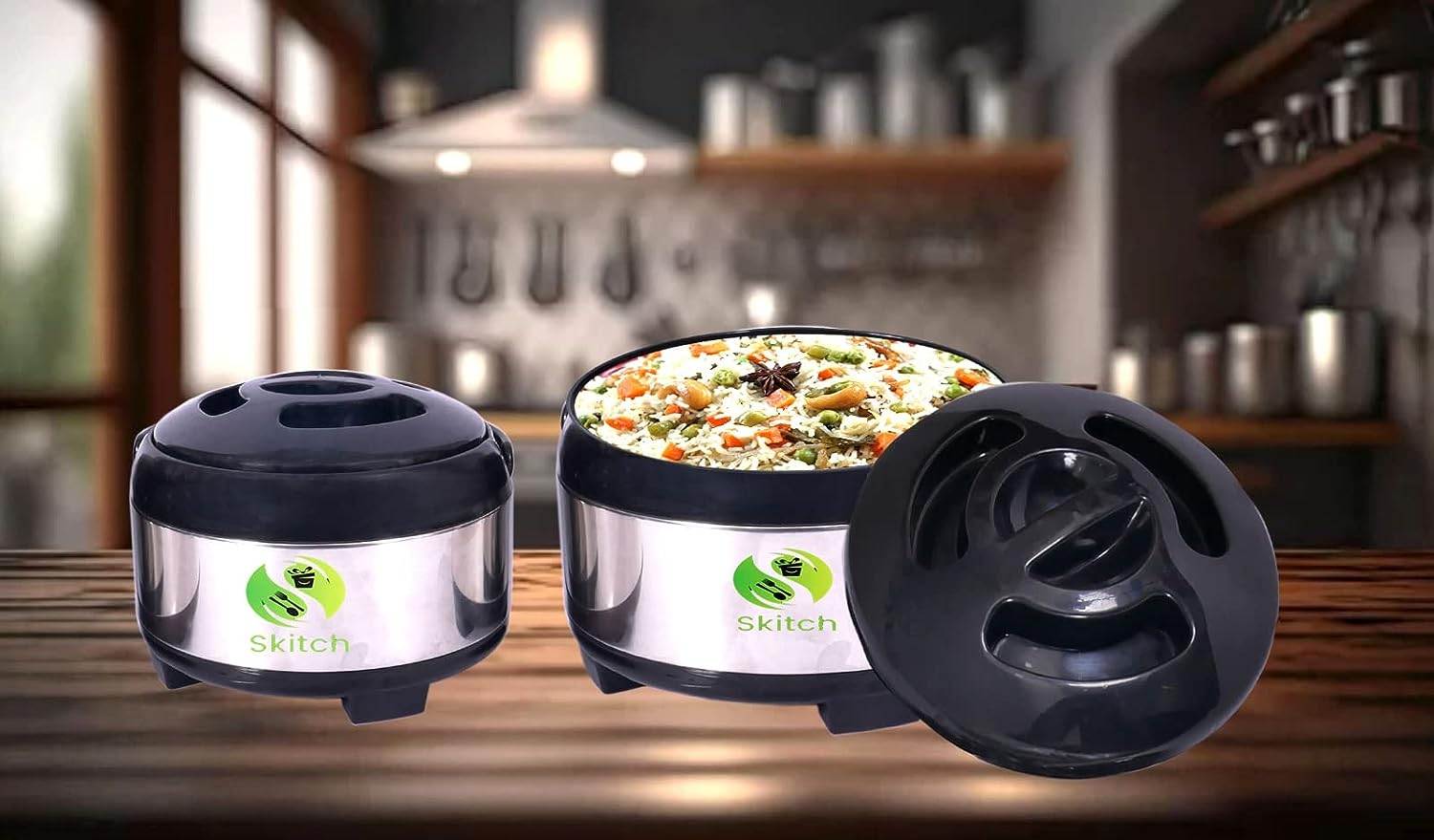 Skitch Casserole Storage for Serving Hot Meal Food for Bread Like Roti Dal Vegetables, with Plastic Cover Lid and Steel Bottom