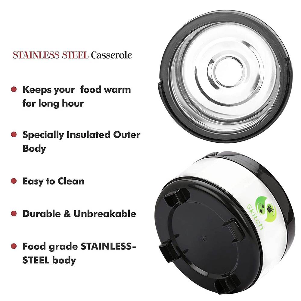 Skitch Casserole Storage for Serving Hot Meal Food for Bread Like Roti Dal Vegetables, with Plastic Cover Lid and Steel Bottom Model-1500