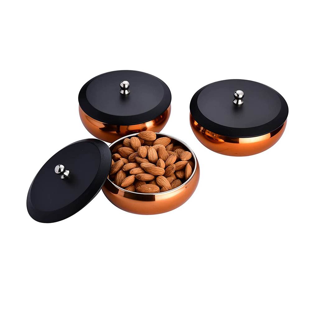 Skitch Stainless Steel Snacks Serving 3 Pcs Bowl with Lid & Plate