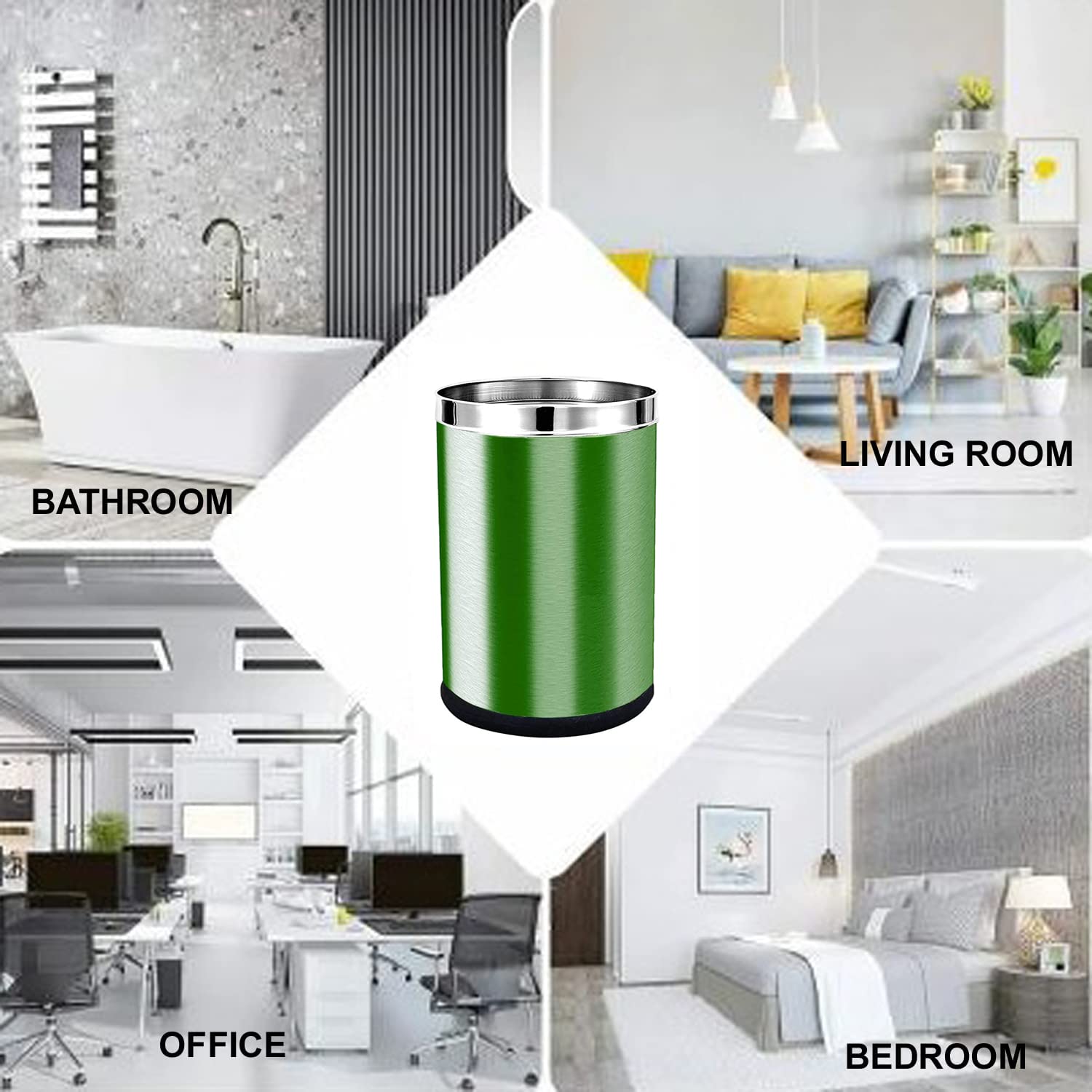 Skitch® Stainless Steel Open Dustbin, Garbage Bin Paper Bin Round Shape use for Home, Office, Kitchen (3 IN 1)