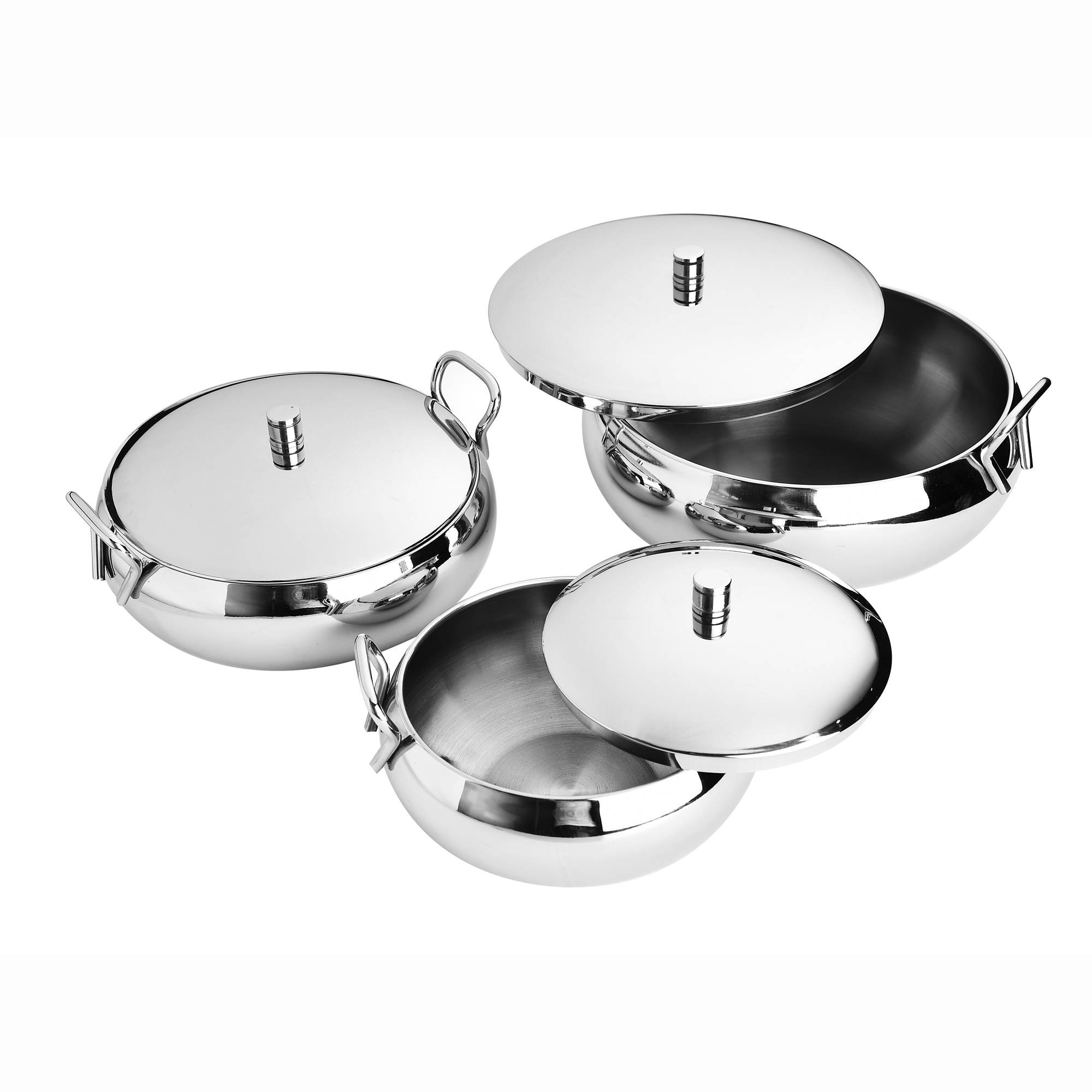 Stainless Steel 3 Pieces Serving Dish Bowl Set with Lid (600ml, 1100ml, 1500ml)