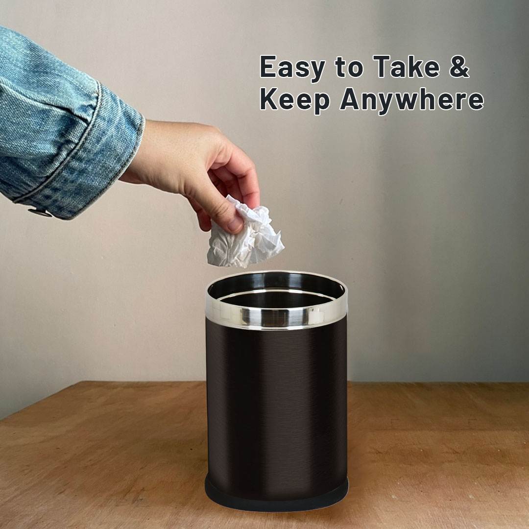 Skitch® Stainless Steel Round Open Dustbin - 6L Multipurpose Waste Bin