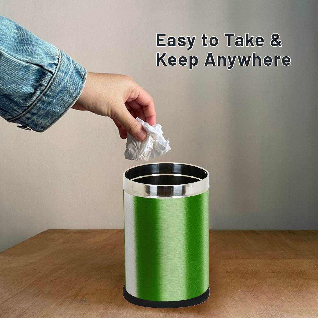 Skitch® 15-Ltr Stainless Steel Round Open Dustbin for Home and Office(Green)