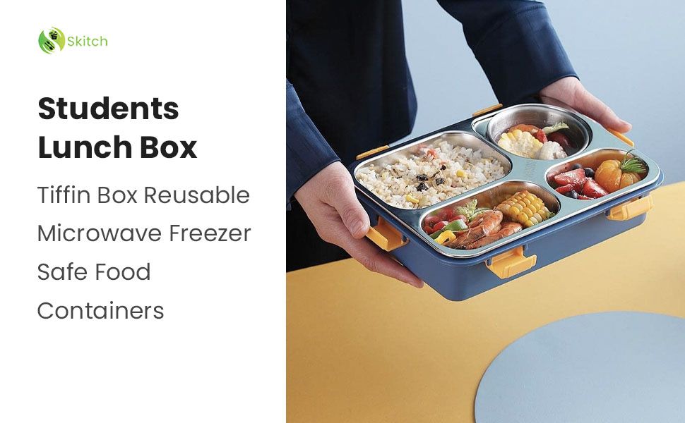Lunch Boxes for Adults - Lunch Box for Kids with Spoon & Fork - Durable Perfect Size for On-The-Go Meal, BPA-Free (Multi Color) (4_Section_Lunch_Box)